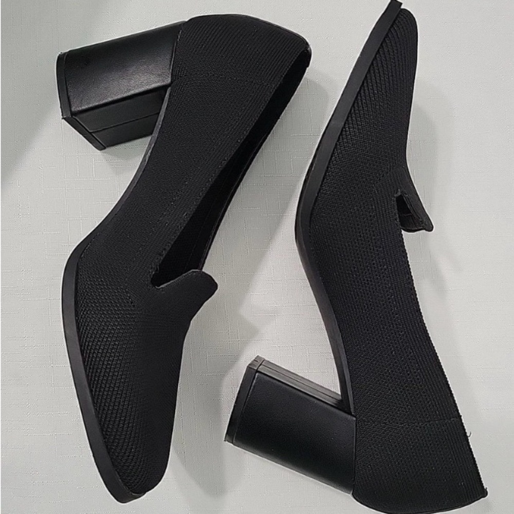Adrienne Vittadini Brittiny Black Textured Knit Block Heel Pumps 8